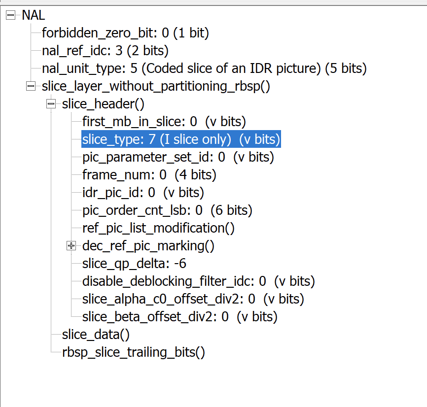 IDR帧的信息，slice\_type写了I slice only